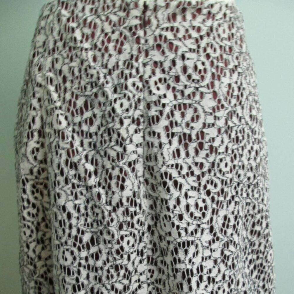 CARVEN Lace Pattern Knee-Length Skirt -L/10-White/Burgandy NWT - Picture 5 of 15